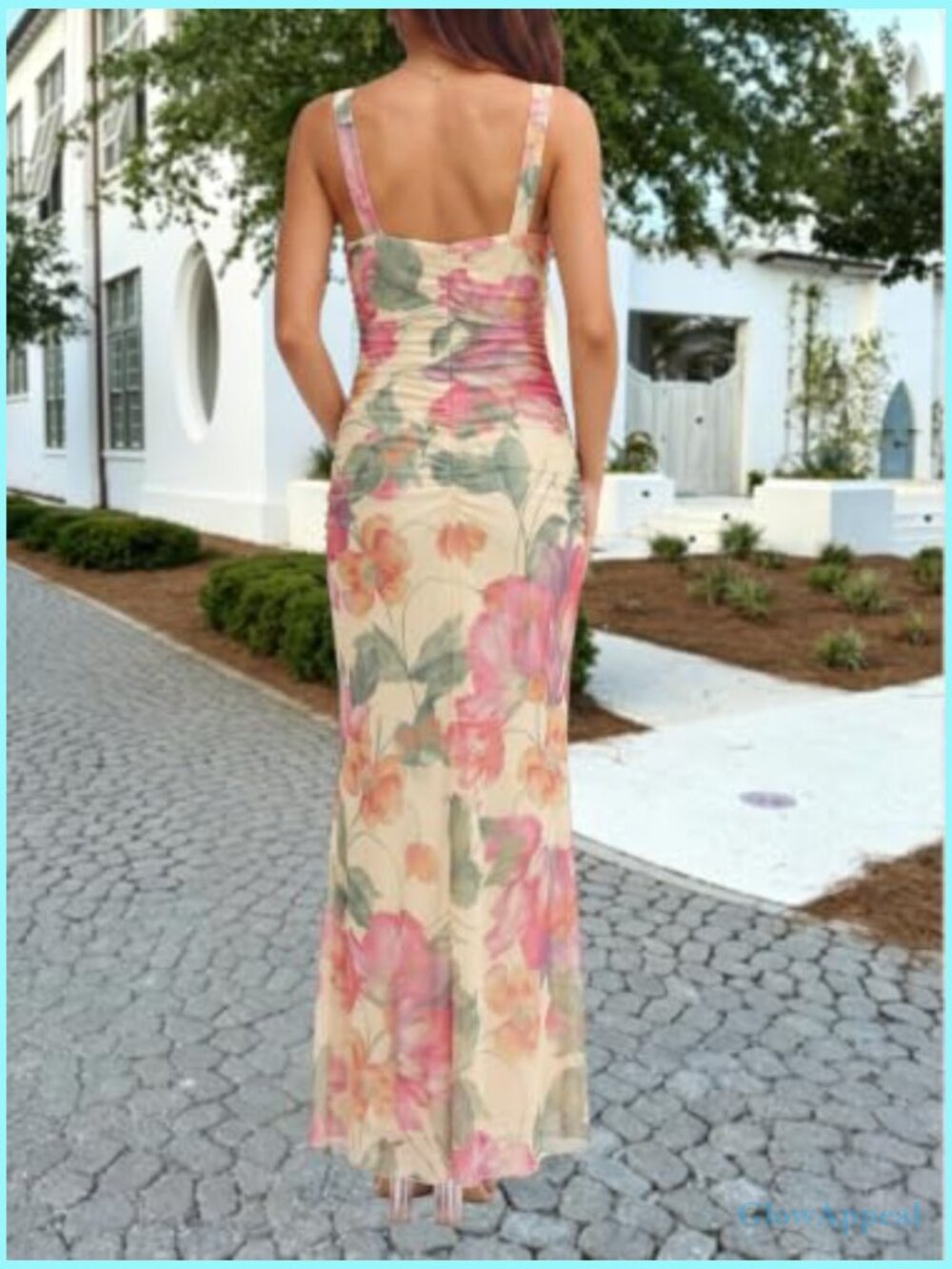 Sleeveless Ruched Mesh Maxi Dress Wedding Guest Party - Picture 5 of 6